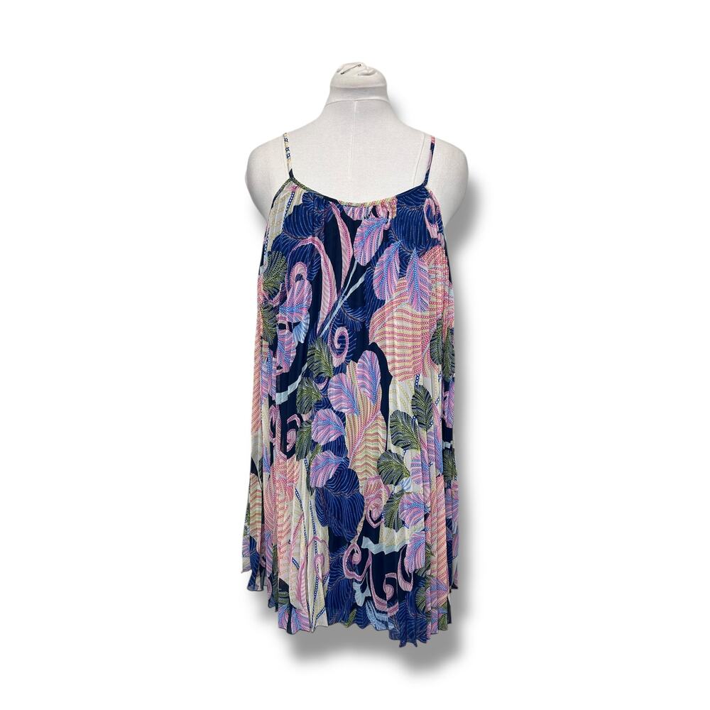 Nicole Miller Women’s Spaghetti Strap Pleated Tropical Mini Dress, Multicolor 12